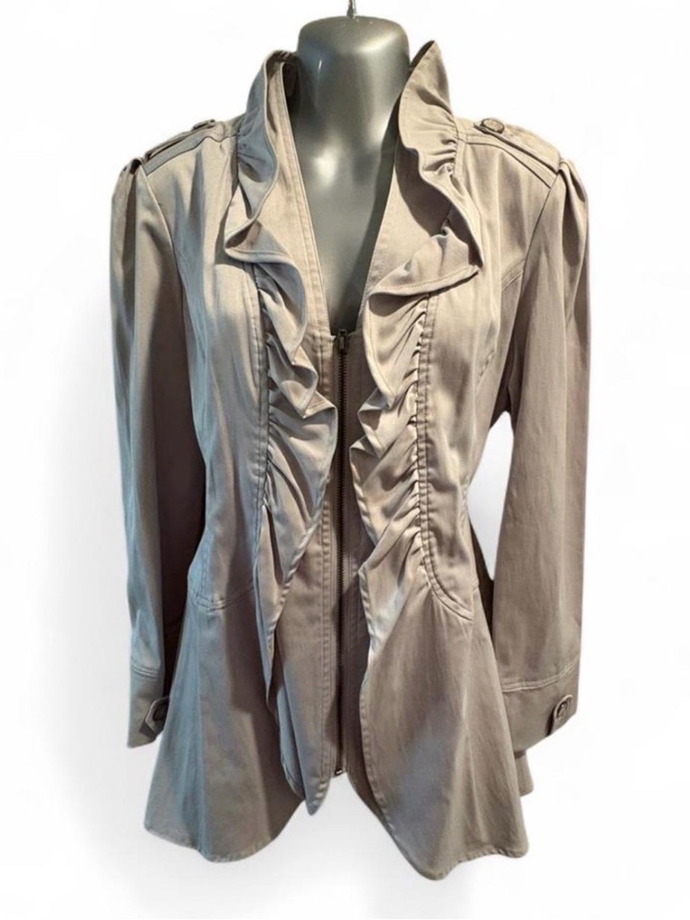 $495 Cynthia Rowley Ruffle Front Zip Jacket Sz S